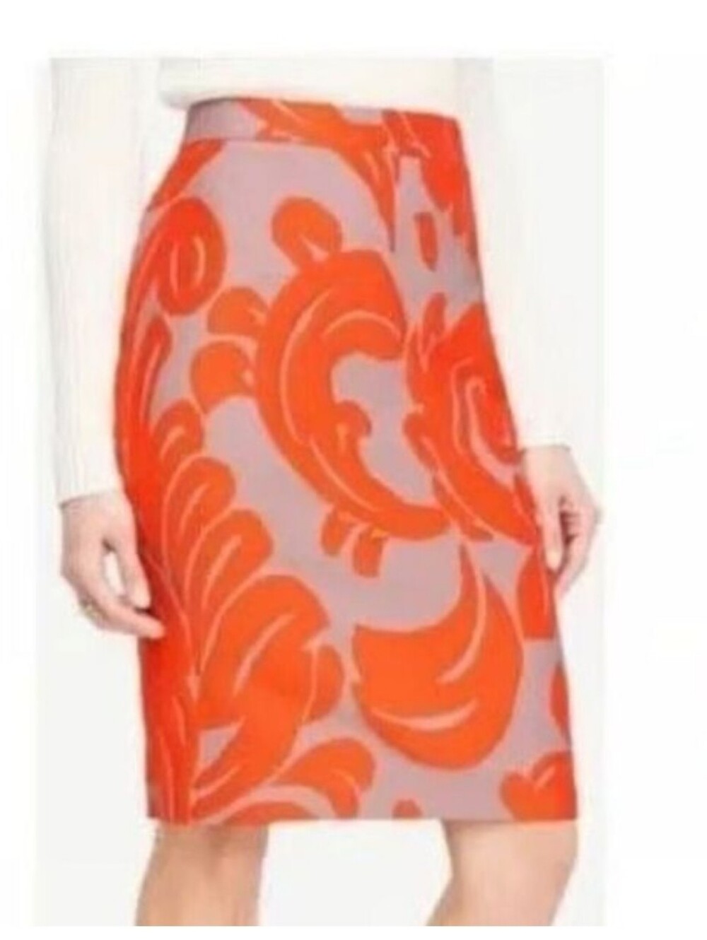 Ann Taylor Orange Jacquard Fan Leaf Pencil Skirt NWT